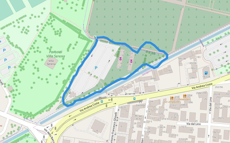 Parco di Villa Serena walking route map in Bologna
