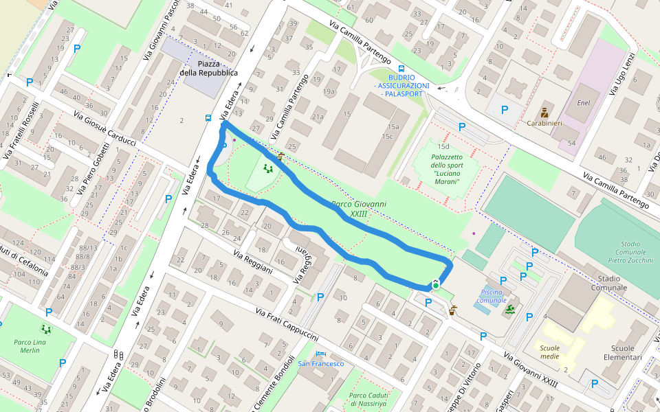 Parco Giovanni XXIII walking route map in Budrio
