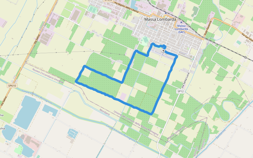 Parco piave walking route map in Massa Lombarda