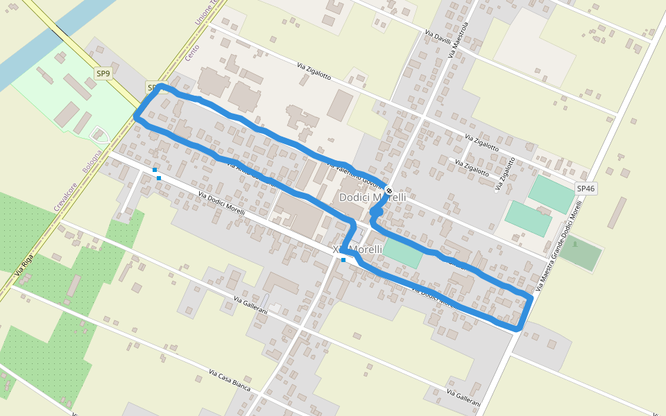 Piazza Luigi Govoni walking route map in Dodici Morelli