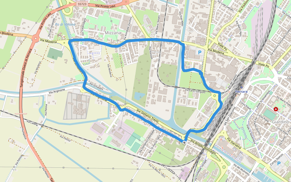 Po di Volano walking route map in Ferrara