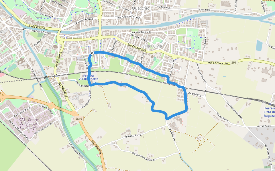Via Boschetto walking route map in Ferrara