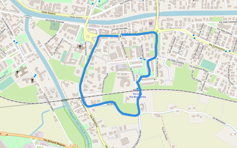 PalaBoschetto walking route map in Ferrara