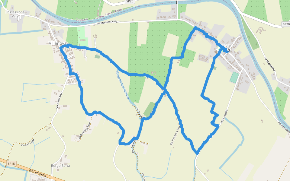 Via Quaranta Staia walking route map in Denore