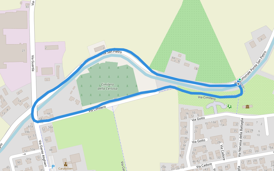 Cimitero di Copparo walking route map in Copparo