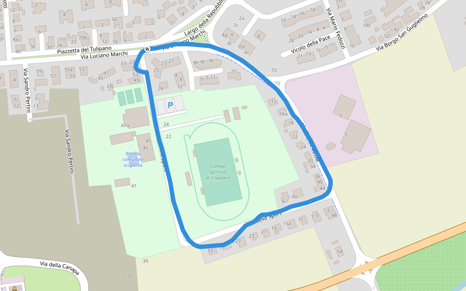 Piscina comunale walking route map in Copparo