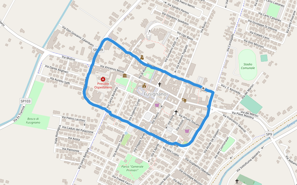 Parco Piancastelli walking route map in Fusignano