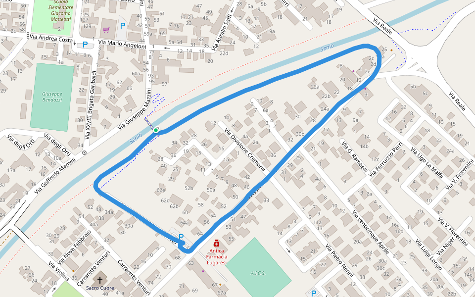 Giuseppe Bendazzi walking route map in Alfonsine