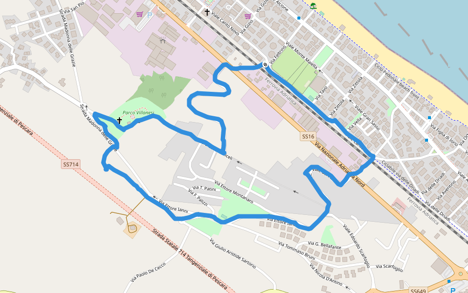 Parco Villanesi walking route map in Francavilla al Mare