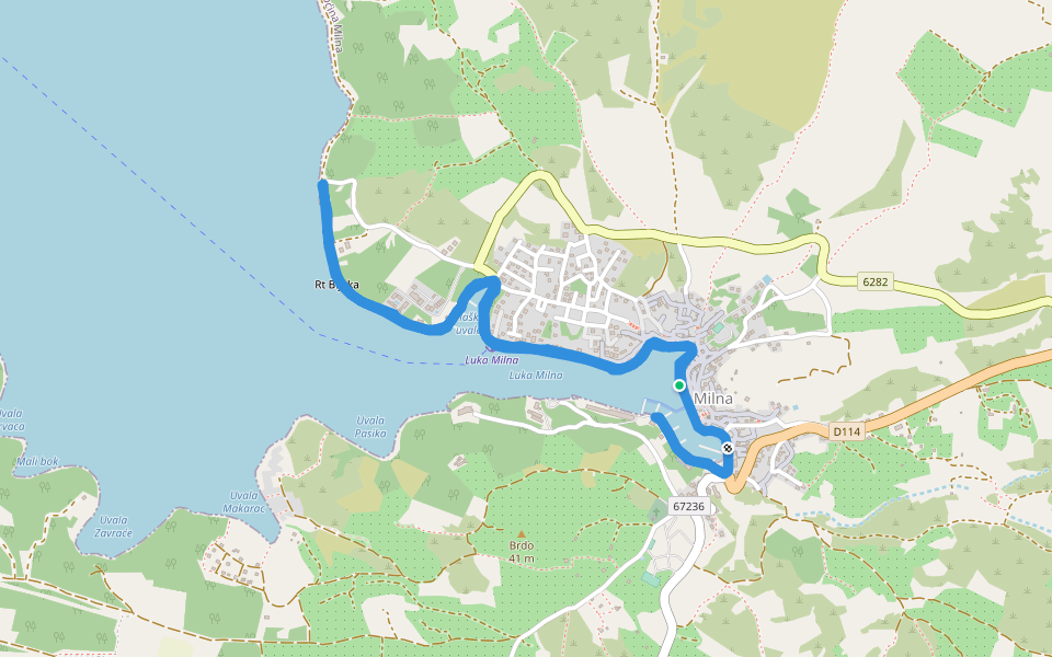 Milna walking route map in Milna