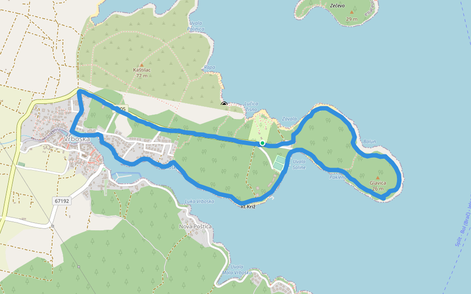 Soline walking route map in Vrboska