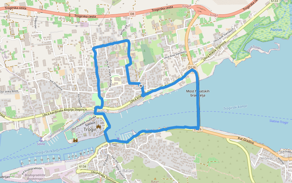 Park Žudika walking route map in Trogir