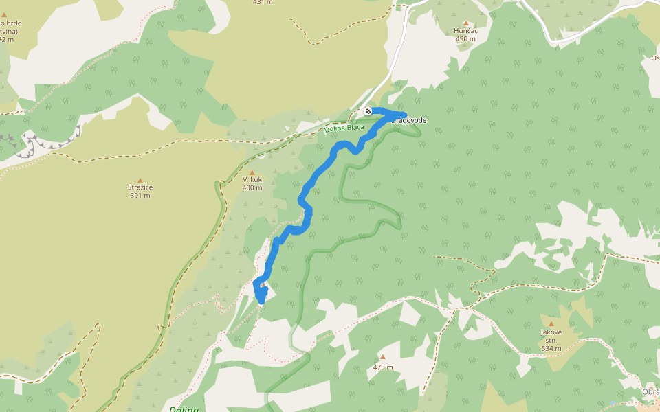 Pustinja Blace walking route map in Nerežišća