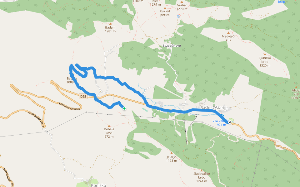 baške oštarije walking route map in Baške Oštarije