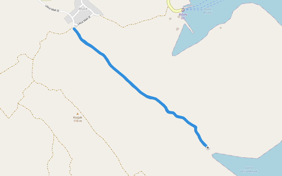 Kozjak walking route map in Mali Iž