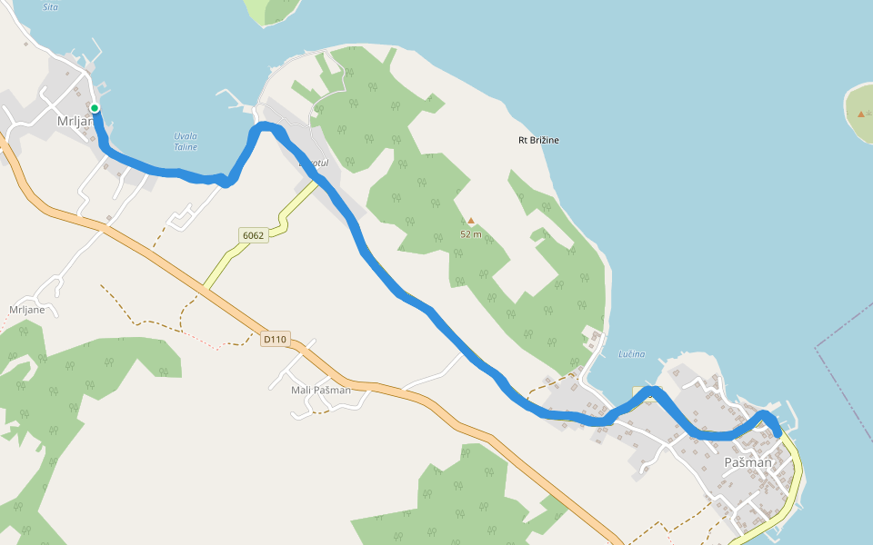 Mali Pašman walking route map in Mrljane