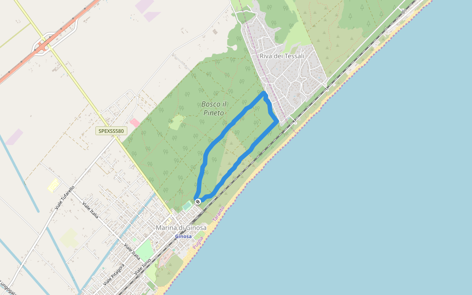 Bosco il Pineto walking route map in Marina di Ginosa