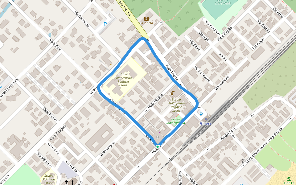 Viale Pitagora walking route map in Marina di Ginosa