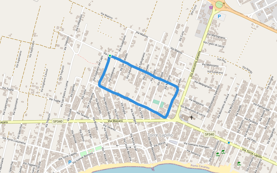 Hotel Perla dello Jonio walking route map in Torre Lapillo