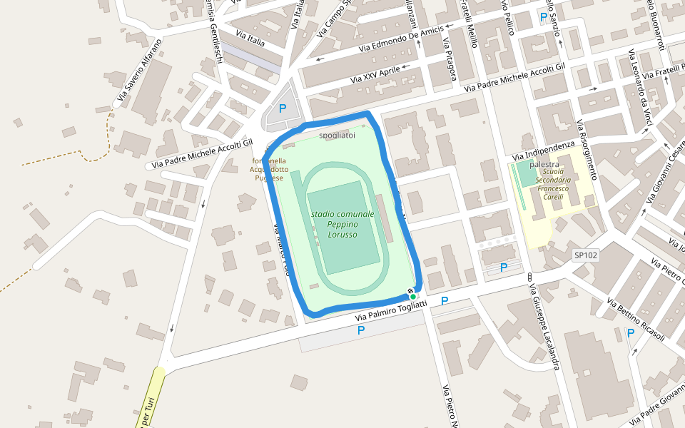 stadio comunale Peppino Lorusso walking route map in Conversano