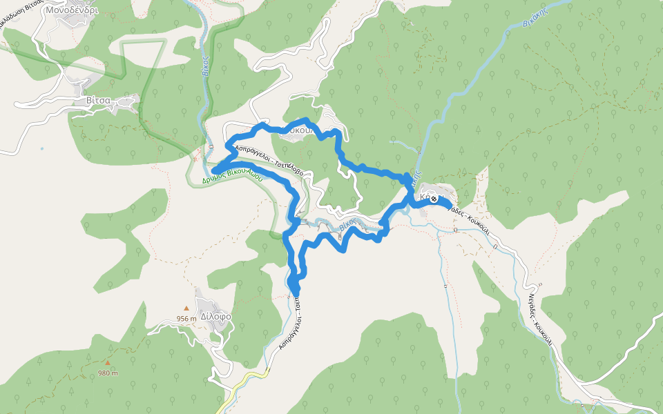 Zagori Mountain  walking route map in Kipi