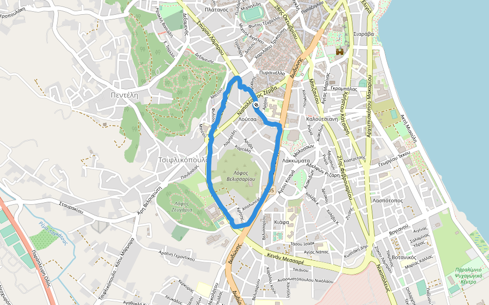 Λόφος Βελισσαρίου walking route map in Ioannina