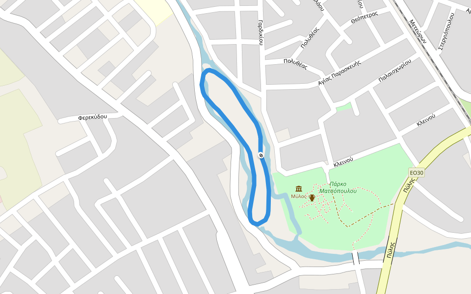 Πάρκο Ματσόπουλου walking route map in Trikala