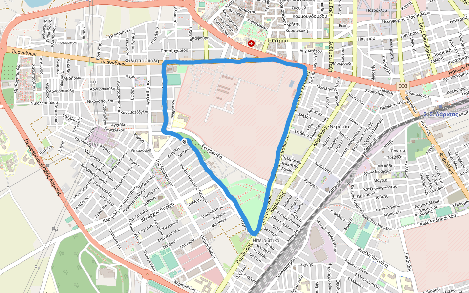 Πάρκο των Χρωμάτων walking route map in Larisa