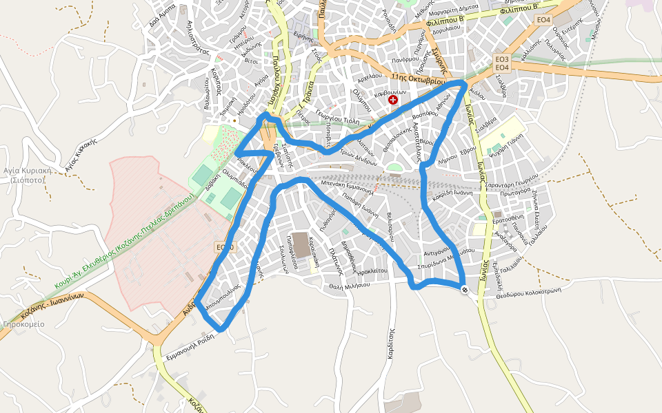Κουρί-Άγ. Ελευθέριος (Κοζάνης-Πτελέας-Δρεπάνου) walking route map in Kozani
