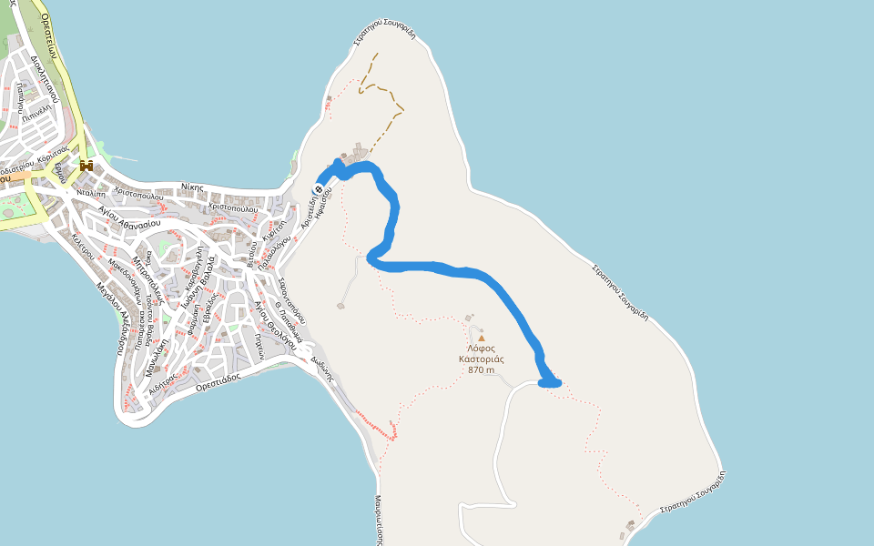 Λόφος Καστοριάς walking route map in Kastoria