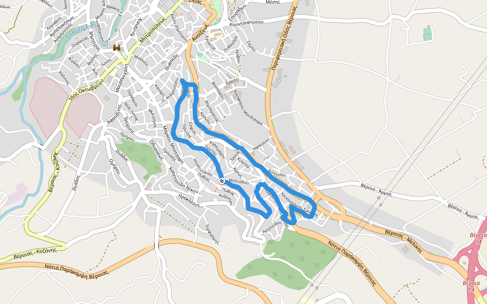 Pallas walking route map in Veria