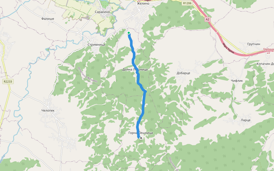 rruga zhelinë - leshnicë e sipërme walking route map in Zhelino