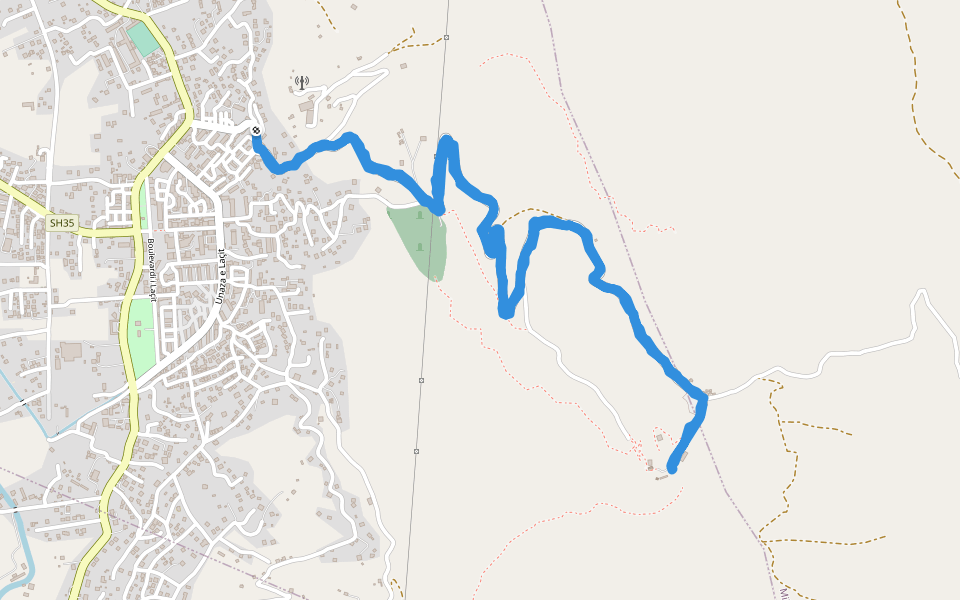 Kisha e Shna Ndout walking route map in Velë