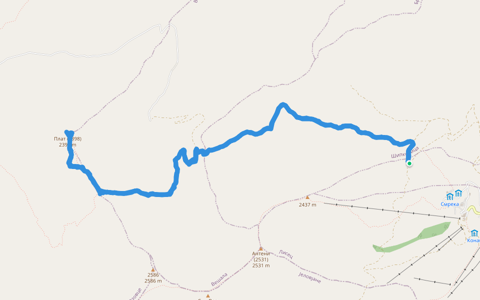 Плат (2398) walking route map in Vejtse