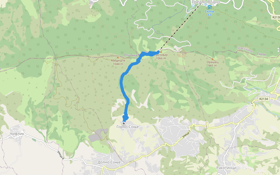 Абедиште walking route map in Sonjë e Epërme