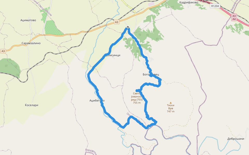 Свети Јовански рид (755) walking route map in Amzabegovo