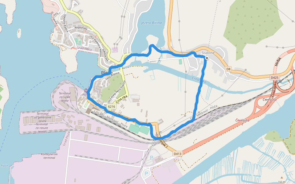 Jezero Birina walking route map in Ploče