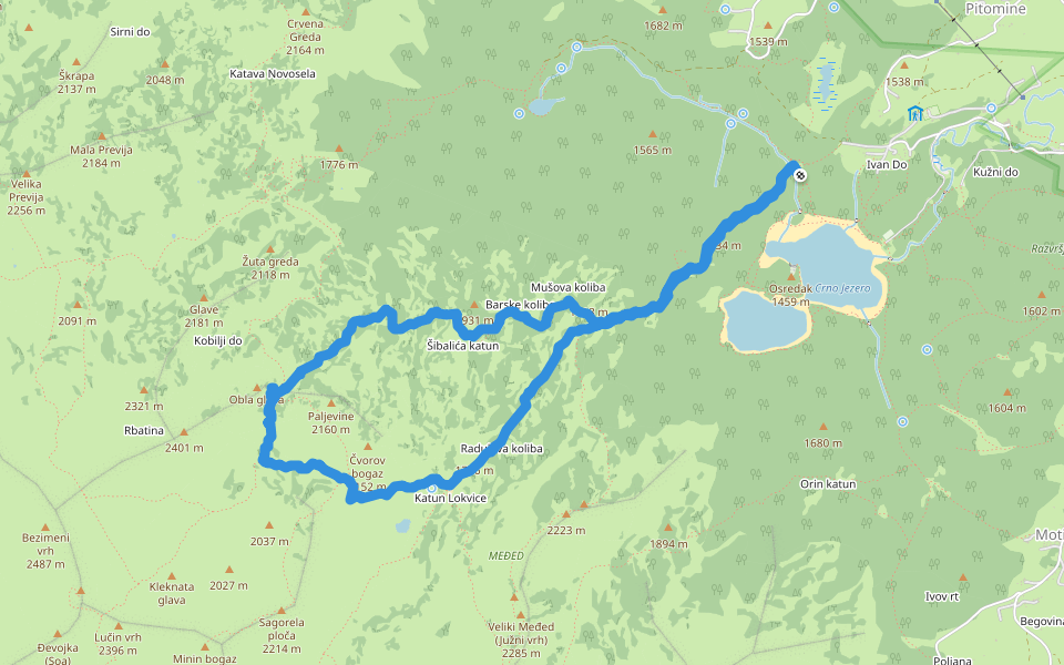 Čvorov bogaz walking route map in Virak