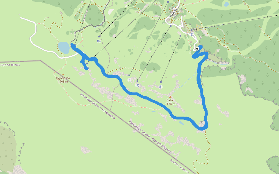 Šator walking route map in Jahorina