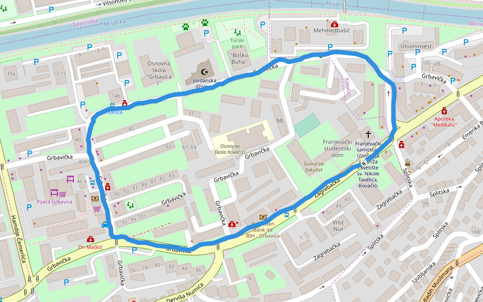 Turski park walking route map in Sarajevo