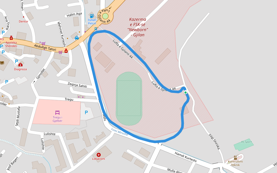 Stanishor walking route map in Gjilan