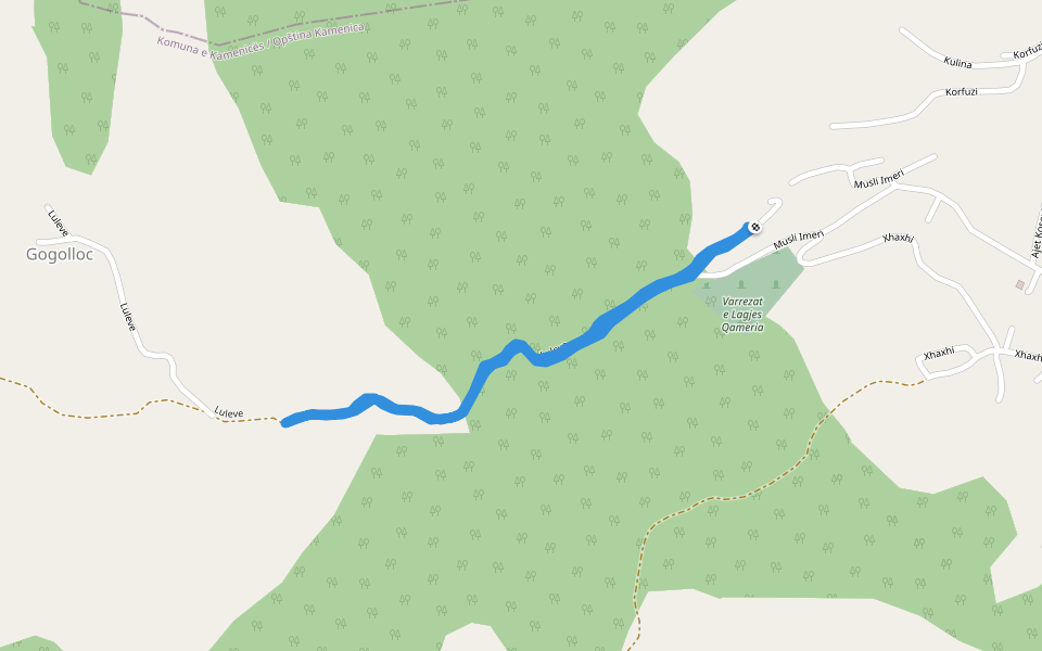 Luleve walking route map in Kamenica