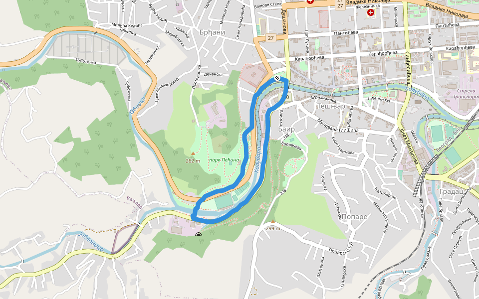 парк Пећина walking route map in Valjevo