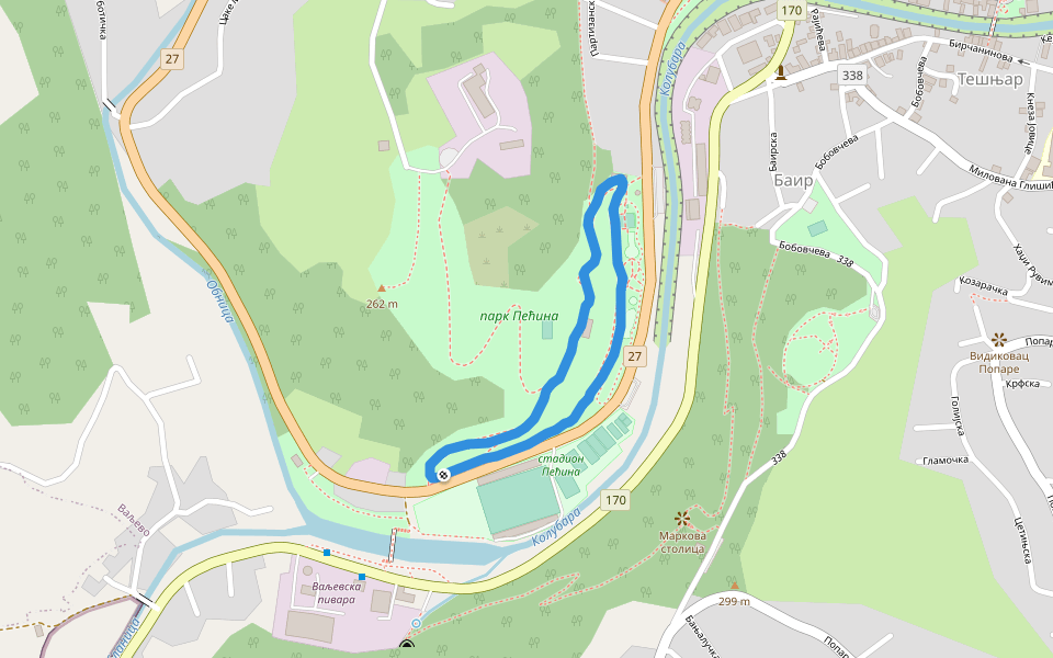 парк Пећина walking route map in Valjevo