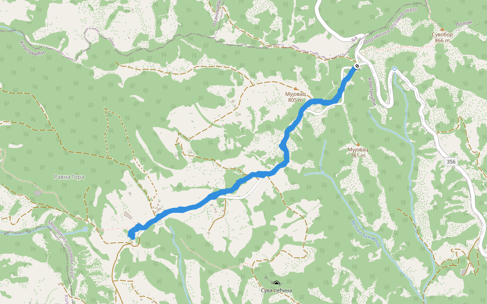 Мујовац walking route map in Koštunići