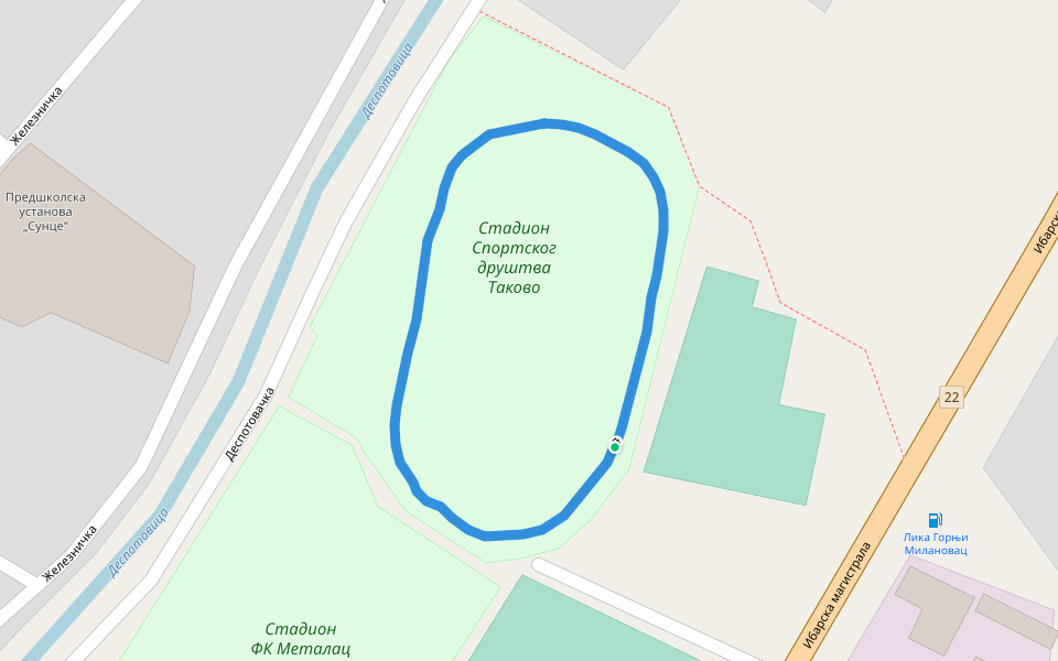 Стадион Спортског друштва Таково walking route map in Горњи Милановац