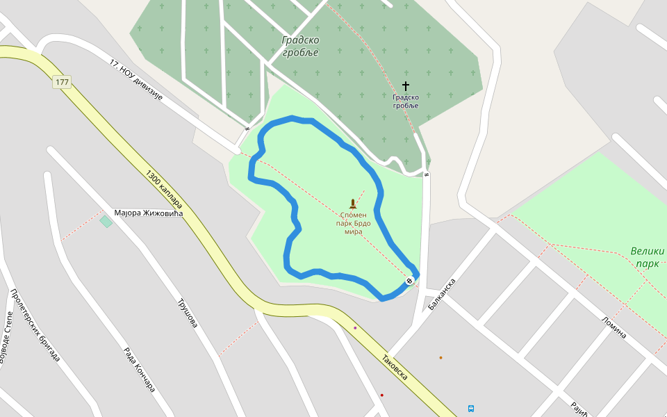 Спомен парк Брдо мира walking route map in Gornji Milanovac