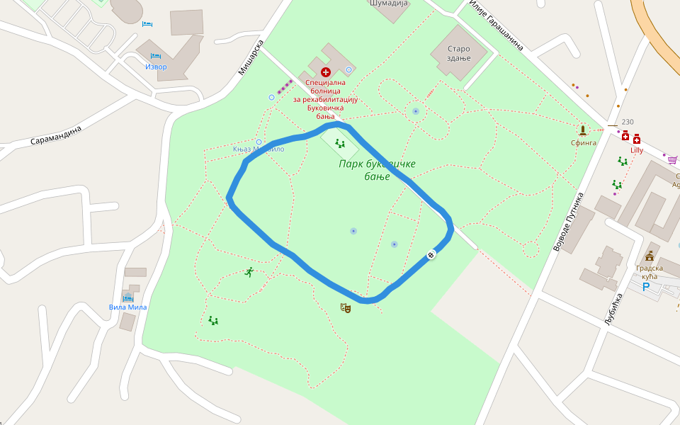 Парк walking route map in Aranđelovac