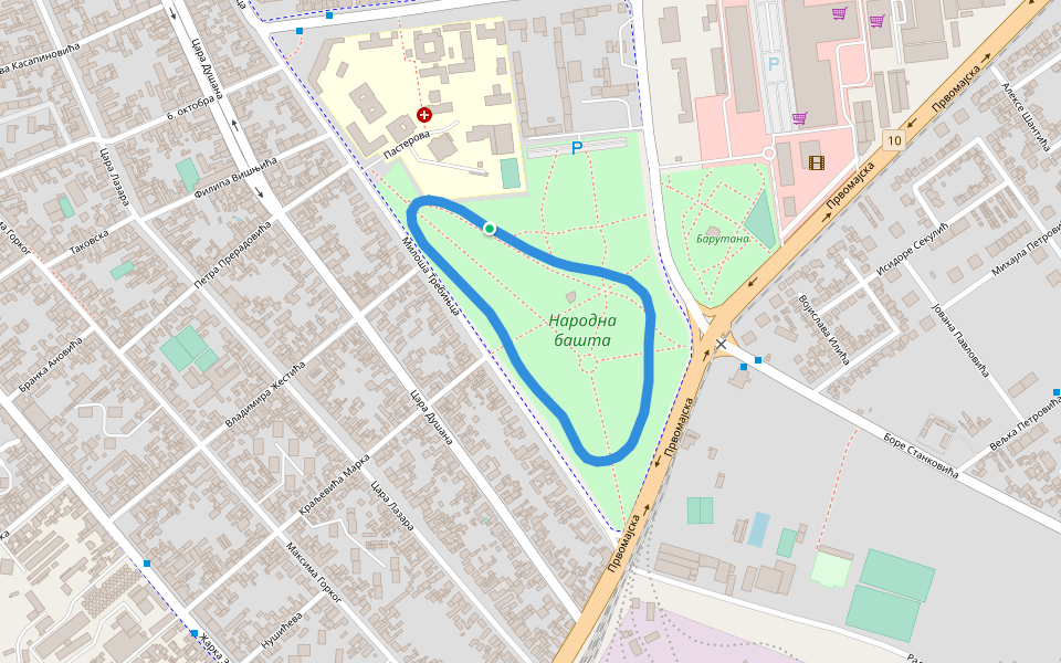 Народна башта walking route map in Pančevo