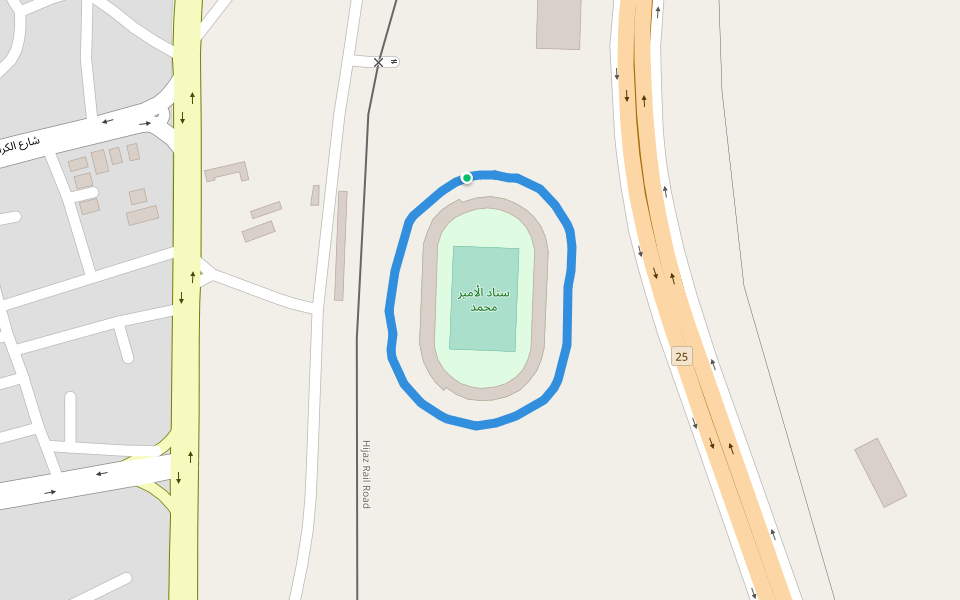 ستاد الأمير محمد walking route map in Az-Zarqa